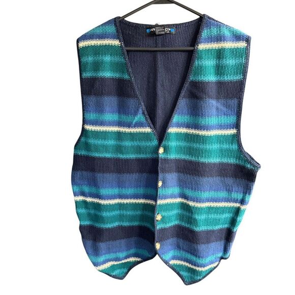Vtg 80s 90s Architect Sweater Vest Hong Kong M EclecticGrandpa Blue Stripes - Picture 1 of 6